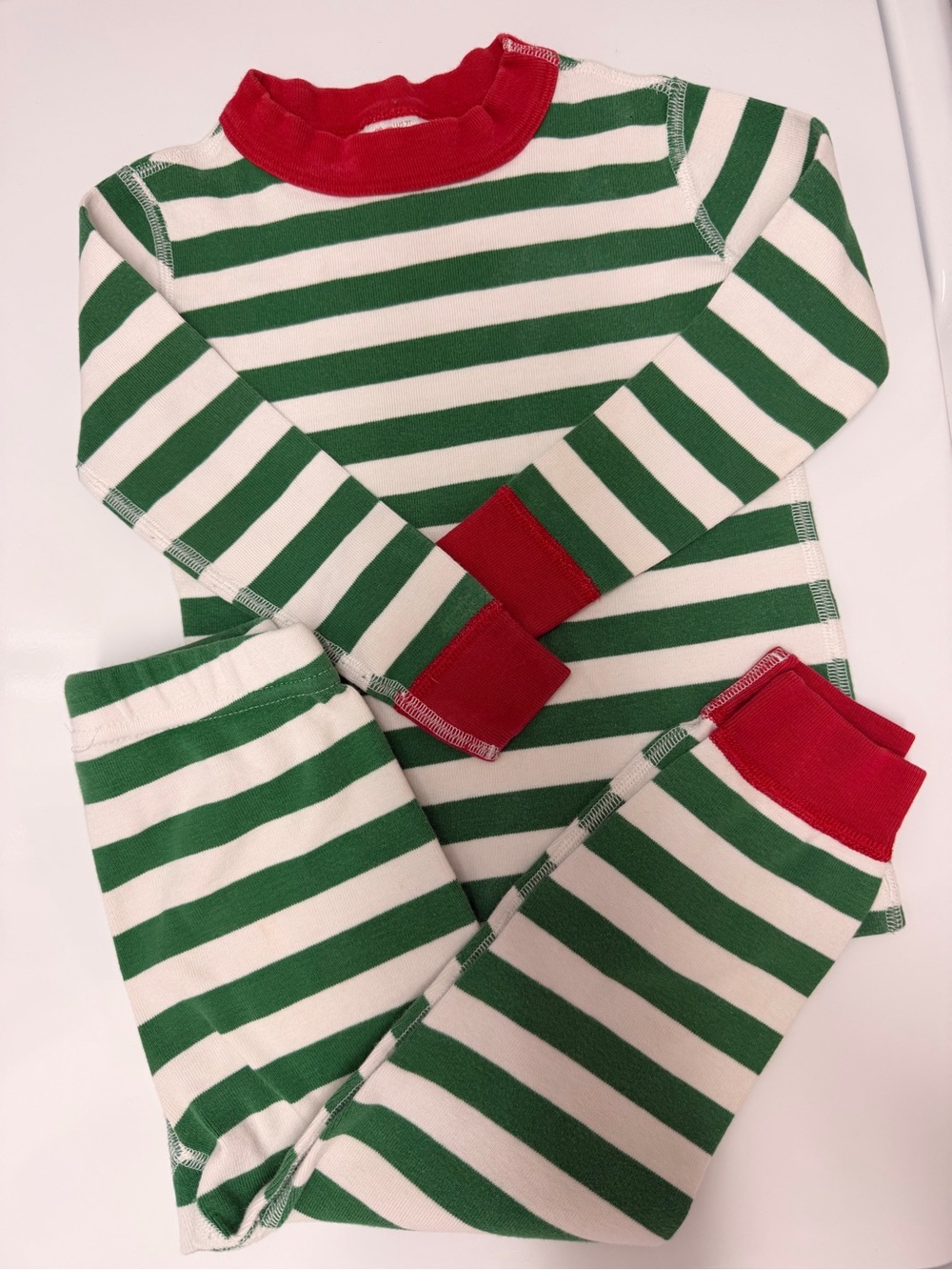 Hannah Andersen Christmas Striped Pajama Set with Red Trim